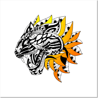 flame on tiger ecopop fire tribal mexican design art Posters and Art